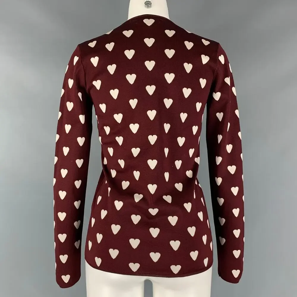 BURBERRY PRORSUM Size S Brown Silk Blend Print V-Neck Sweater - Picture 3 of 8